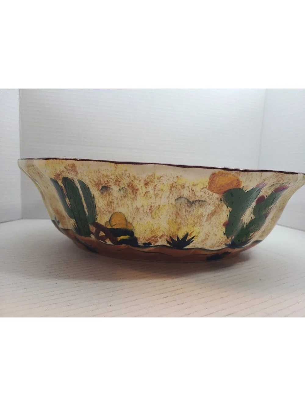 Vintage Mexican Folk Art Tlaquepaque Pottery Hand Painted Serving Bowl
